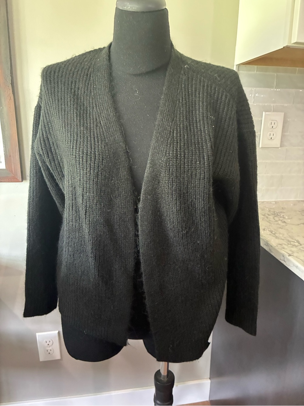 LOFT Ann Taylor M Black Open-Front Cardigan Knit Ribbed Sweater NWT